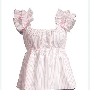 NEW Harshman Alize Pink Striped Ruffle Sleeve Blouse Size L Brand New With Tags